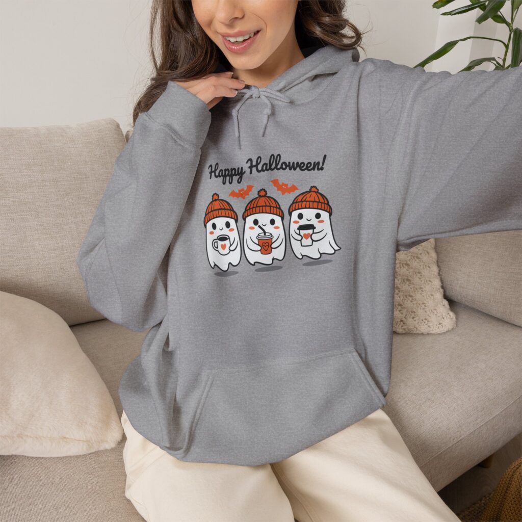 Three Ghosts Wearing Knit Hats Hoodie | Happy Halloween Cute Ghosts
