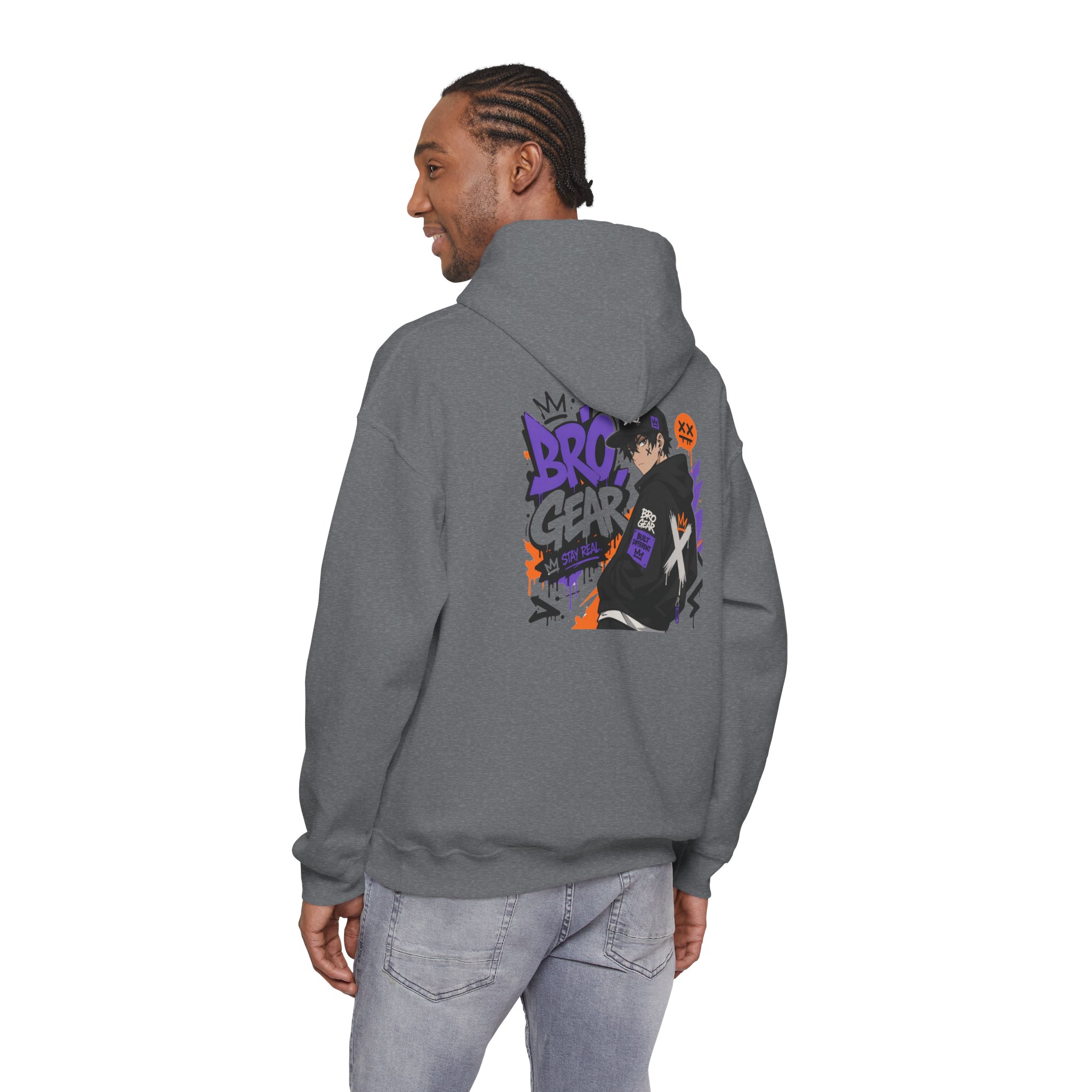 BRO Gear Anime Character Hoodie | Black Graphic Streetwear, Purple Orange Design - Image 13