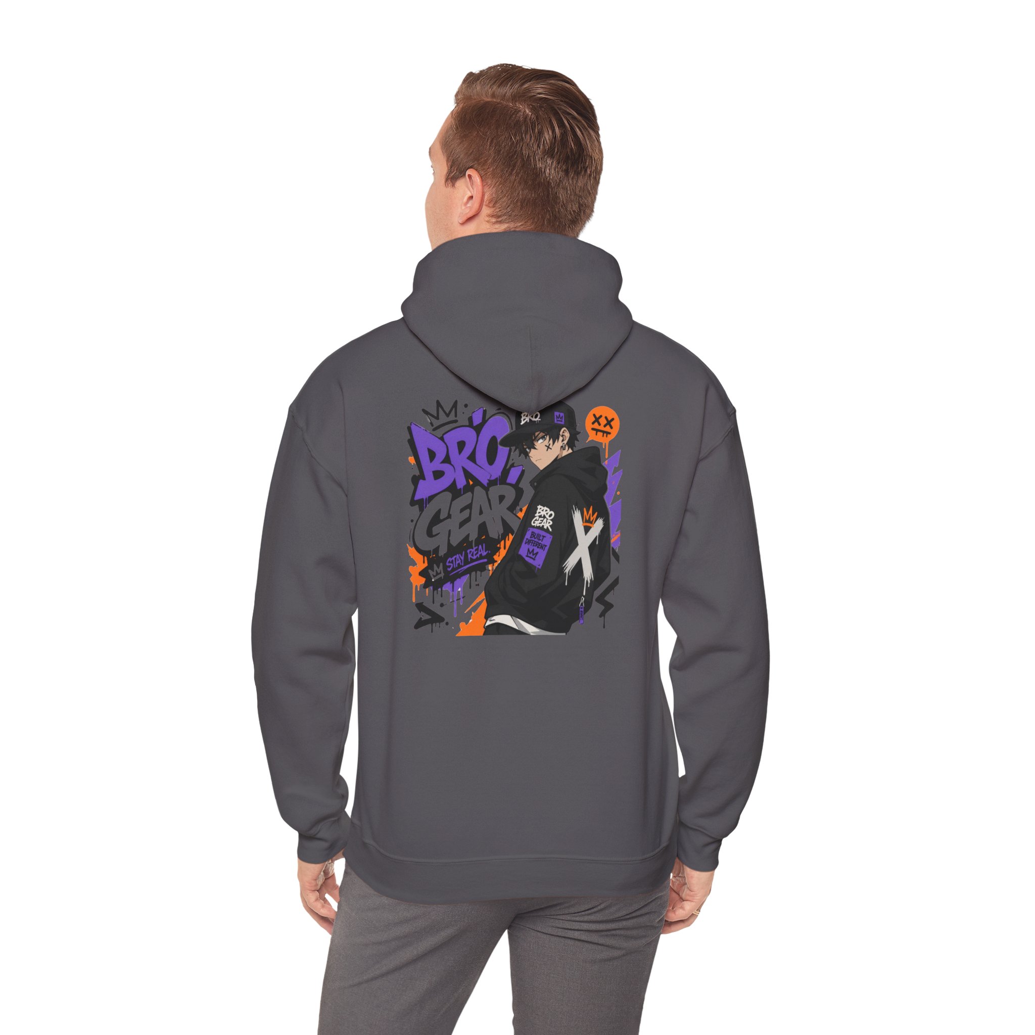 BRO Gear Anime Character Hoodie | Black Graphic Streetwear, Purple Orange Design - Image 18