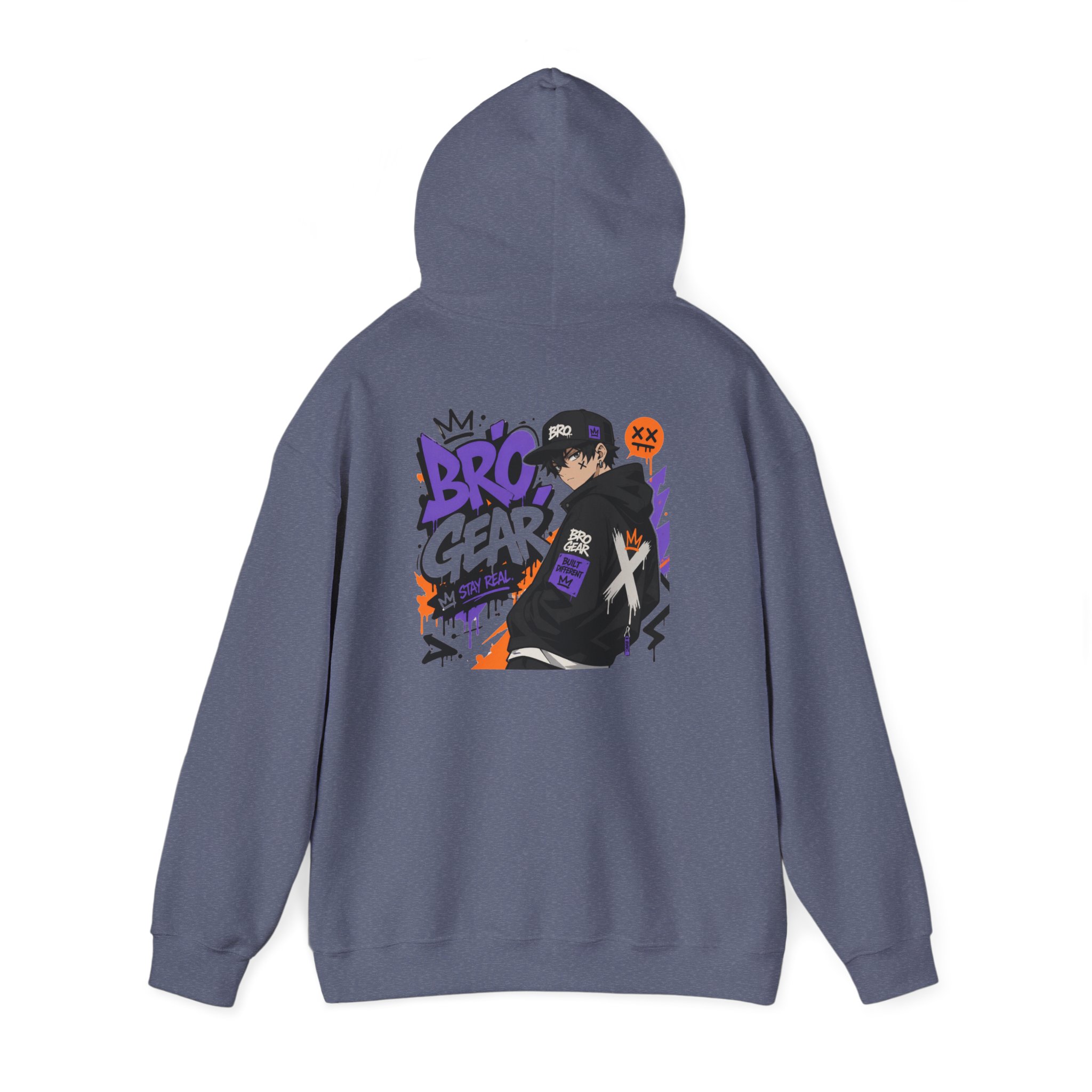 BRO Gear Anime Character Hoodie | Black Graphic Streetwear, Purple Orange Design - Image 20