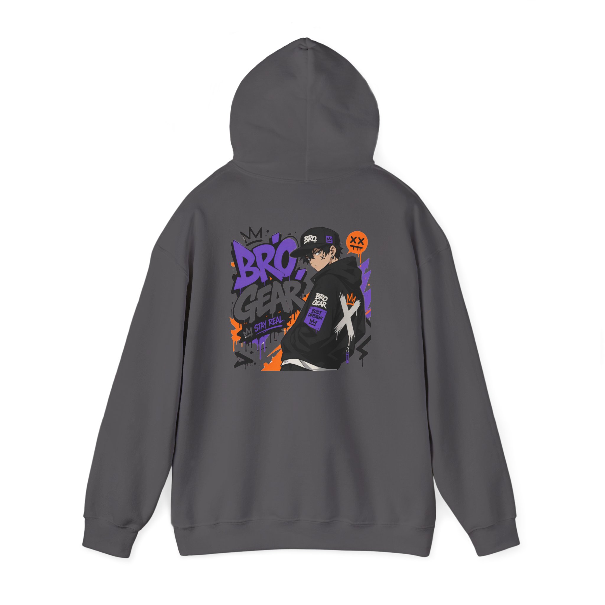 BRO Gear Anime Character Hoodie | Black Graphic Streetwear, Purple Orange Design - Image 15