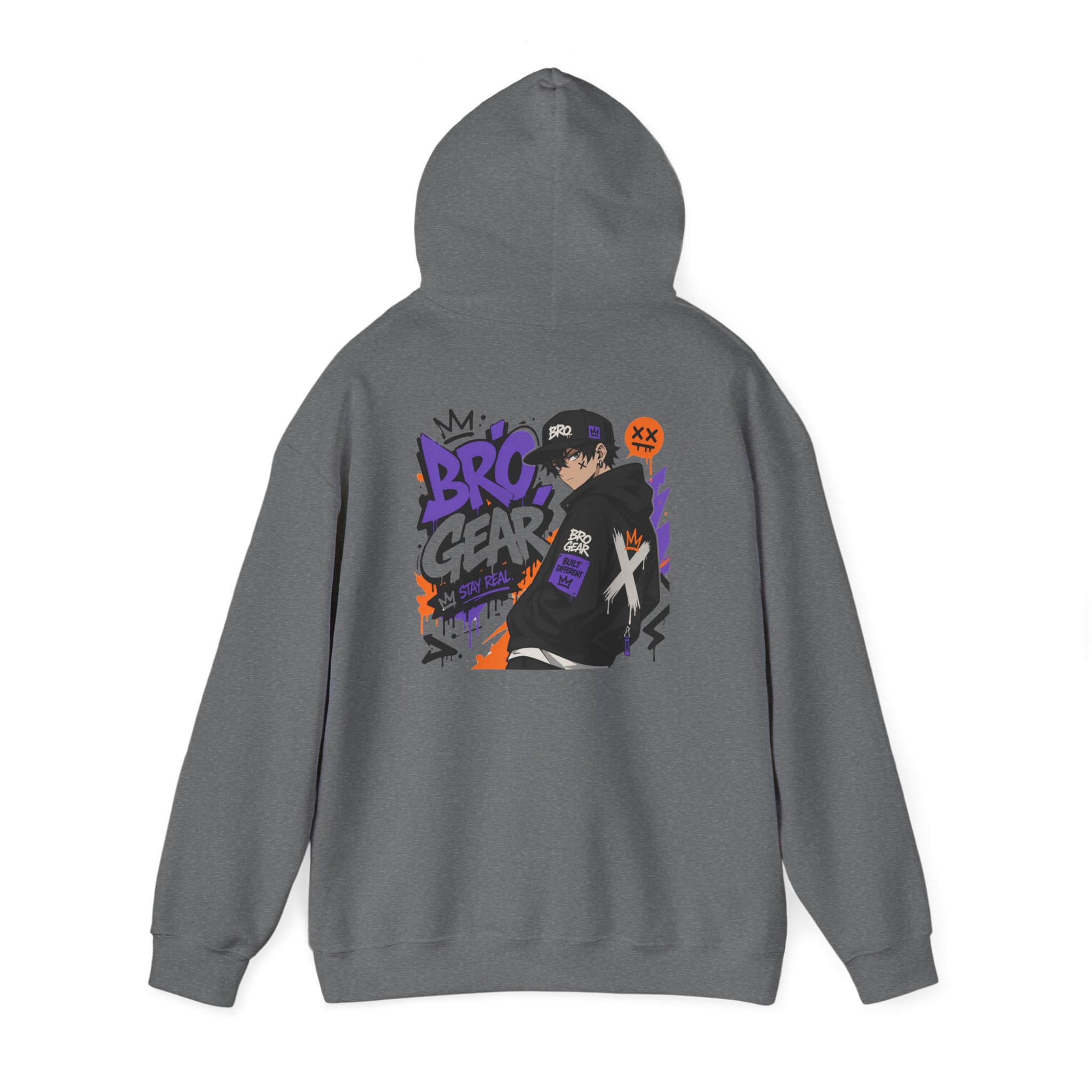 BRO Gear Anime Character Hoodie | Black Graphic Streetwear, Purple Orange Design - Image 9