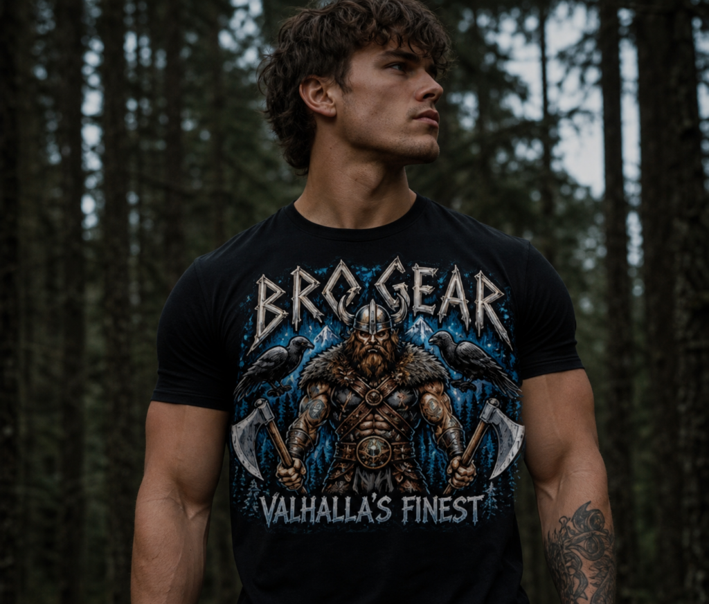 Broksear Viking Warrior Valhalla's Finest Tee | Axe, Ravens, Norse Design