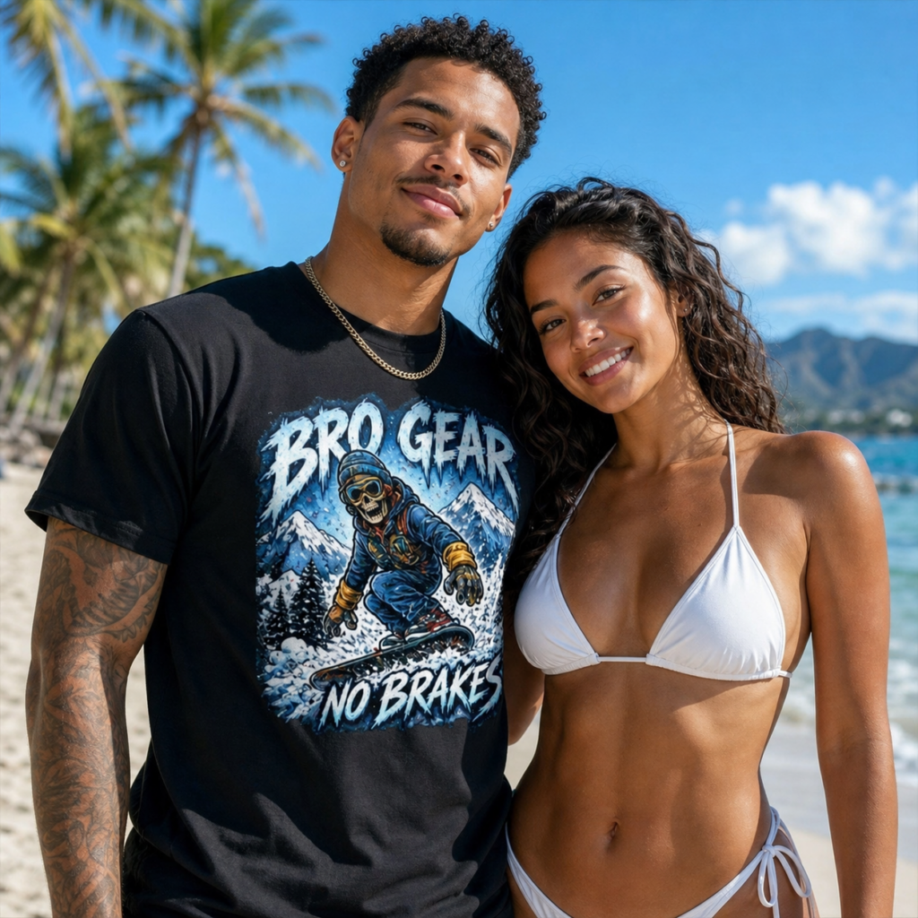 Bro Gear No Brakes Snowboarding Bear Tee | Snowboard Graphic Shirt